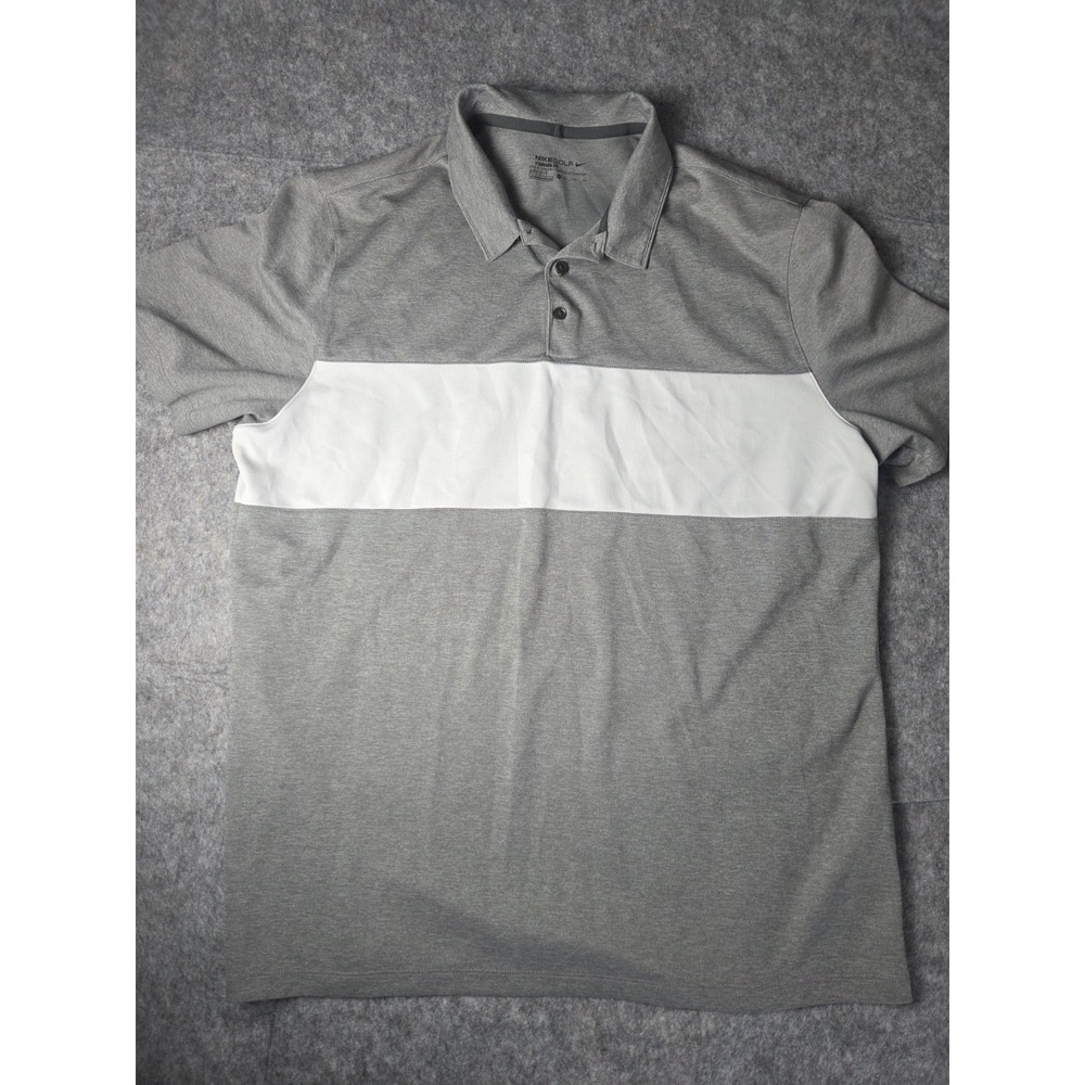 Nike Golf Shirt Standard Fit Mens XL Gray White Dri Fit Polo Lightweight